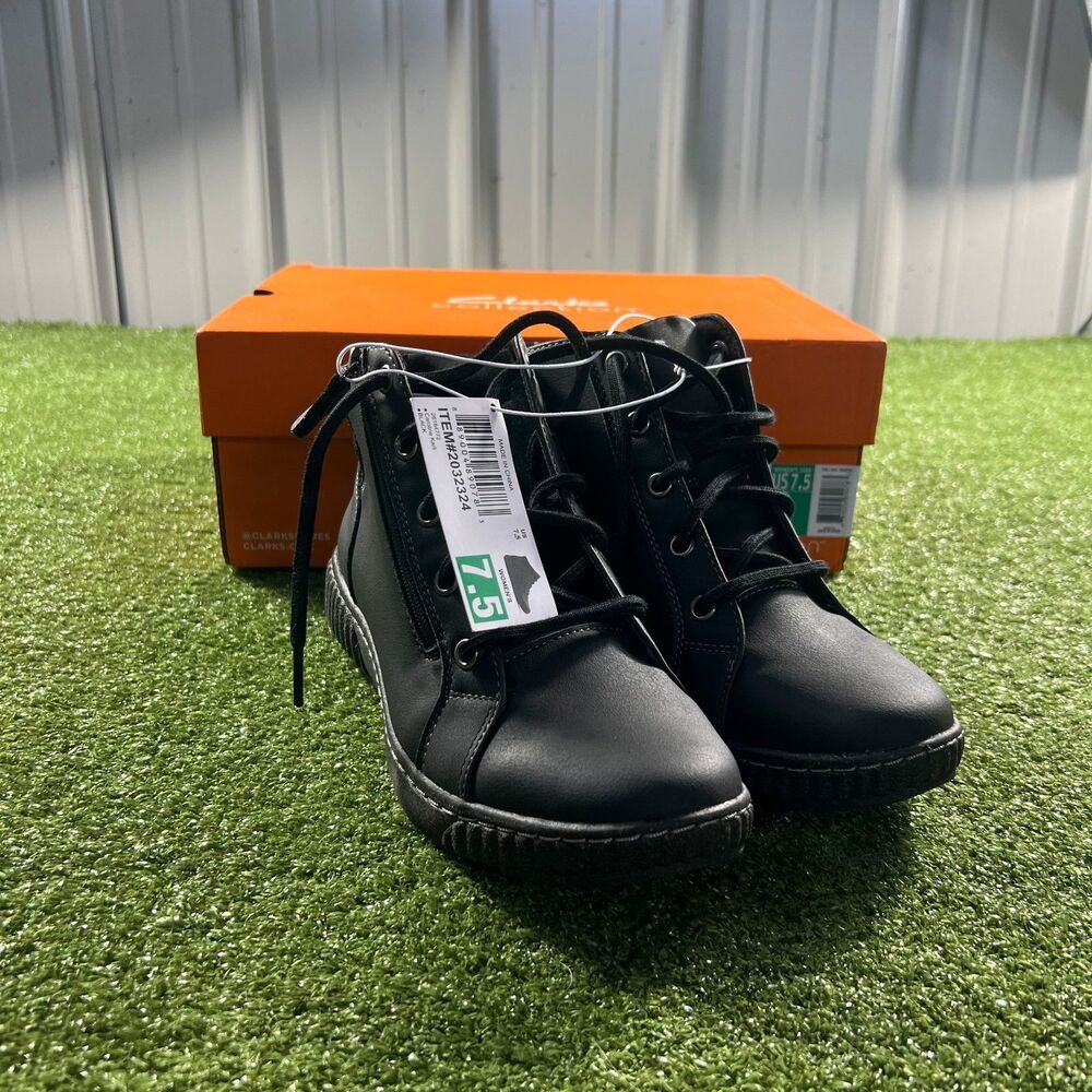 Clarks Collection Caroline Karli Women's 7.5 Black Lace-Up Ankle Boots NIB